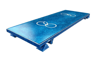 Close-up of a diving board with the Olympic logo, positioned above a clean blue pool, symbolizing excellence in aquatic sports isolated on white background PNG