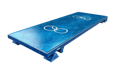 Close-up of a diving board with the Olympic logo, positioned above a clean blue pool, symbolizing excellence in aquatic sports isolated on white background PNG