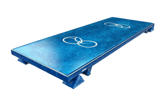 Close-up of a diving board with the Olympic logo, positioned above a clean blue pool, symbolizing excellence in aquatic sports isolated on white background PNG