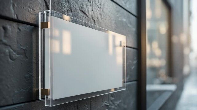 Empty rectangular sign attached to a wall, suitable for projects, backdrop creation, mockups, and inspiration.