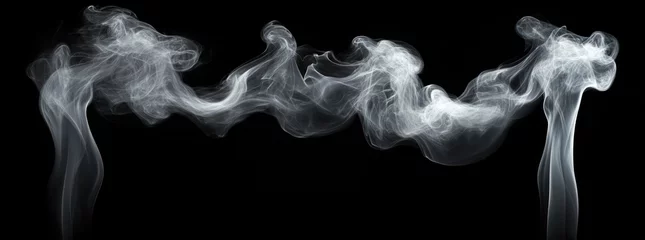 White smoke swirling and curling upwards against a black background creating abstract and flowing patterns © alo