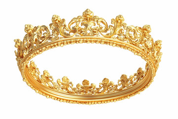 Golden ornate crown, isolated, white background, royalty