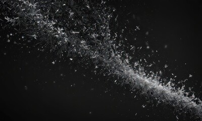 Intricate snow flurry, isolated on black, showcasing individual flakes ,  night,  image,  crystals