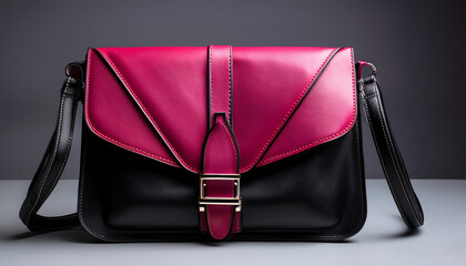 handbag crafted from black and crimson leather showcasing a unique layered design