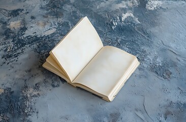 Open Blank Book Mockup on Textured Blue-Gray Surface – Minimalist High-Resolution Scene for Editorial or Print Design Showcase

