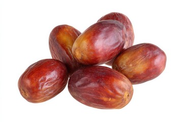 Obraz premium A close-up shot of several ripe dates, showcasing their rich, reddish-brown hues and natural textures.