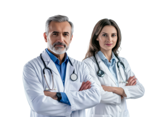 Team of doctors standing together isolated on transparent background