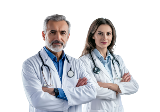 Team of doctors standing together isolated on transparent background