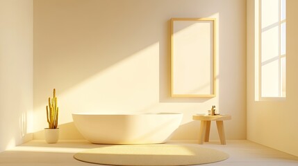 Fototapeta premium Modern, minimalist bathroom interior design, bathed in sunlight.