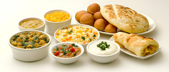 Assorted Indian Dishes And Breads