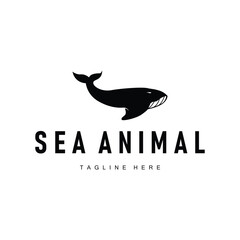Dolphin logo design concept of deep sea animal with simple black silhouette as a symbol of deep sea animal icon template