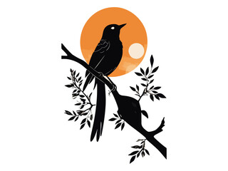 Bird Silhouette on Branch SVG Clipart

