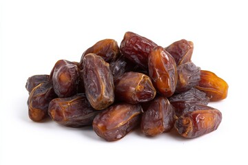 A pile of sweet, dark brown dates, a delicious and healthy snack.