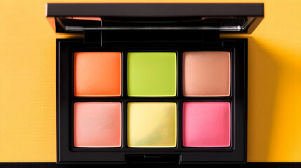 Colorful Eyeshadow Palette On Yellow Background