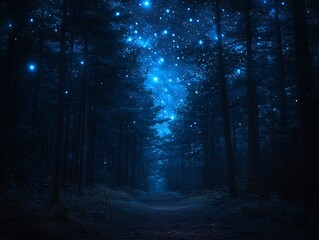Magical night forest path