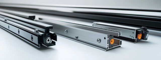 Obraz premium Set of three different drawer slides with various extension types. Each element is separately isolated