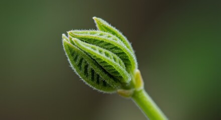 Leaf bud representing new life and growth, featuring green leaves and stem
