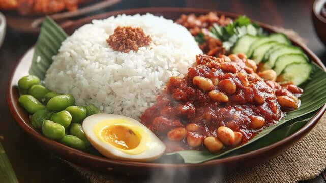 Nasi lemak with smoke around