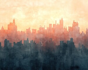 Urban Skyline Silhouette At Sunset With Color Gradient