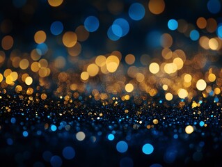 Glowing Bokeh Lights in Blue and Gold for Festive Atmosphere