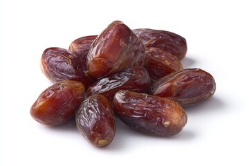 Obraz premium A pile of sweet, dark brown dates on a white background.