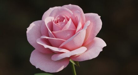 Pink rose blossom representing beauty and elegance, with soft petals and dark backdrop
