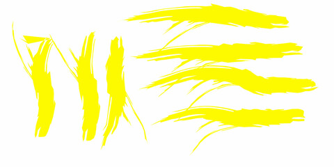 Texture brush set, yellow ink, brush pattern, wave pattern brush stroke material. Yellow brush stroke collection. Hand Drawn Regular Curved Lines Long And Short