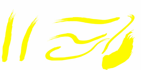 Texture brush set, yellow ink, brush pattern, wave pattern brush stroke material. Yellow brush stroke collection. Hand Drawn Regular Curved Lines Long And Short