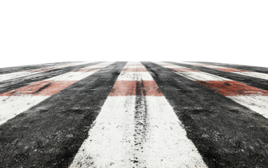 Race track finish line painted on the road with tire marks, signifying the completion of a thrilling race isolated on white background PNG