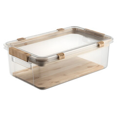 Modern Clear Plastic Storage Container with Wooden Accents and Removable Cutting Board Ideal for Kitchen Organization and Food Storage