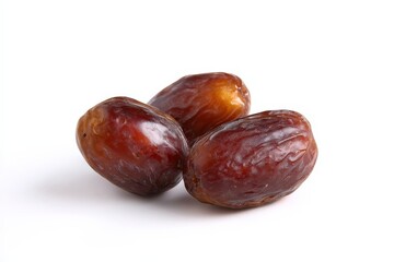 Obraz premium Three ripe dates on a white background.