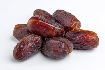 Obraz premium Close-up of a pile of dates on a white background.