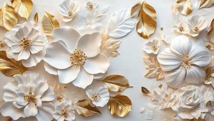 Elegant 3D White And Gold Flowers