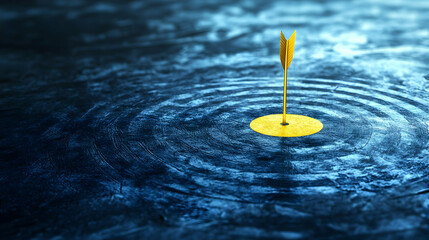 A golden arrow pierces the center of the ripples, symbolizing precision and purpose