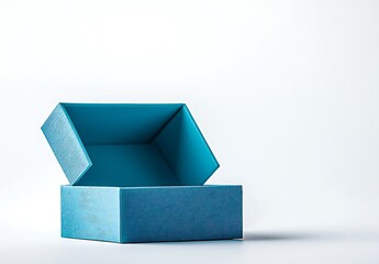Open Turquoise Box Mockup on White Background Showcasing Interior and Geometric Shape

