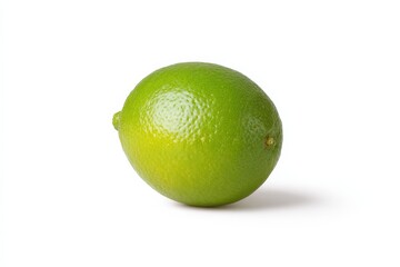Single ripe lime, vibrant green, isolated on white.