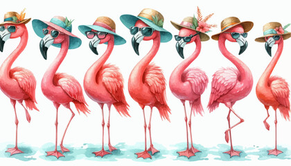 Obraz premium funny summer flamingos in the water