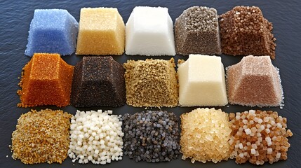 Assorted Sugar Cubes and Crystals, Sweet Variety of Colors and Textures