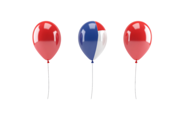 Floating French flag balloons gently swaying, bringing a cheerful and patriotic touch to any gathering isolated on white background PNG