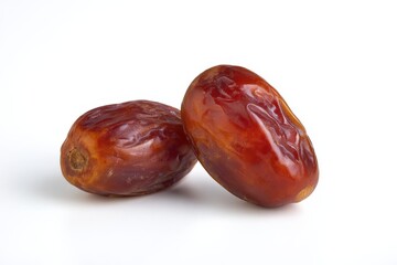 Obraz premium Two ripe dates on a white background. Close-up.