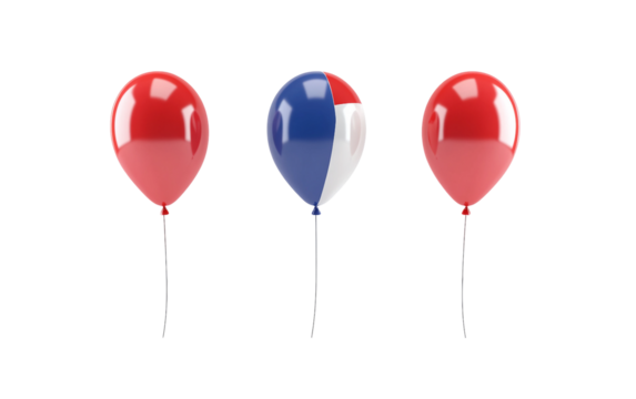 Floating French flag balloons gently swaying, bringing a cheerful and patriotic touch to any gathering isolated on white background PNG