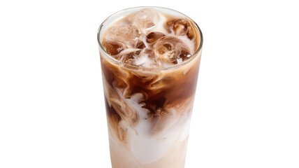 Iced Latte with Milk Swirl Isolated on White Transparent Background