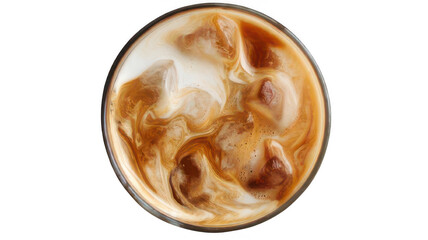 Homemade Iced Latte with Milk in Swirl Effect on White Background Transparent Background