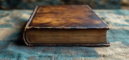 Vintage Brown Leather-Bound Book Mockup on Textured Surface with Worn Cover and Sturdy Spine

