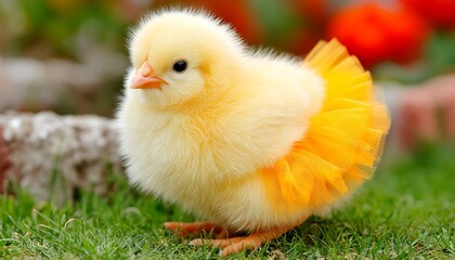 Cute Chick in Grassy Garden