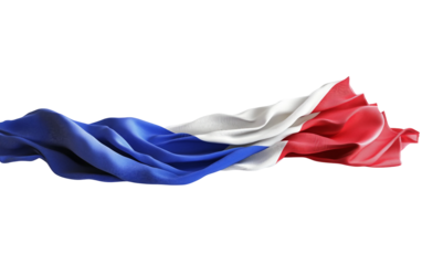 French tricolor flag waving gently in the wind, showcasing crisp fabric and vibrant national colors isolated on white background PNG