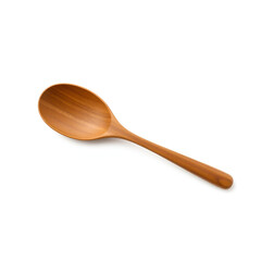 A wooden spoon, distinguished by its lengthy handle, is presented in isolation on a white background, with the spoon being isolated