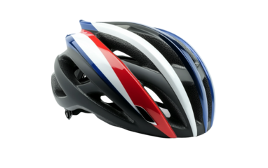 French-themed bicycle helmet with a tricolor pattern, perfect for patriotic cyclists looking to show national pride isolated on white background PNG