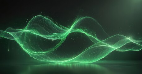 Obraz premium Ethereal green wave of light, abstract particle dance , technology, nature