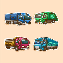 Vector cartoon style collection of colorful kids trucks